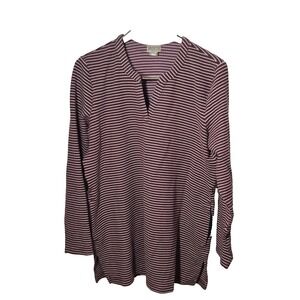 Duluth Trading Co Shirt‎ Womens Large Burgundy Striped Split Neck Long Sleeve